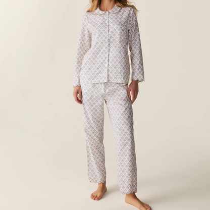 Damen‑Pyjama‑Set mit Print und Wellenstickerei