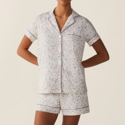 Kurzarm‑Damen‑Pyjama‑Set mit zartem Blumenprint