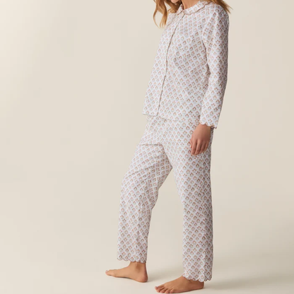 Damen‑Pyjama‑Set mit Print und Wellenstickerei