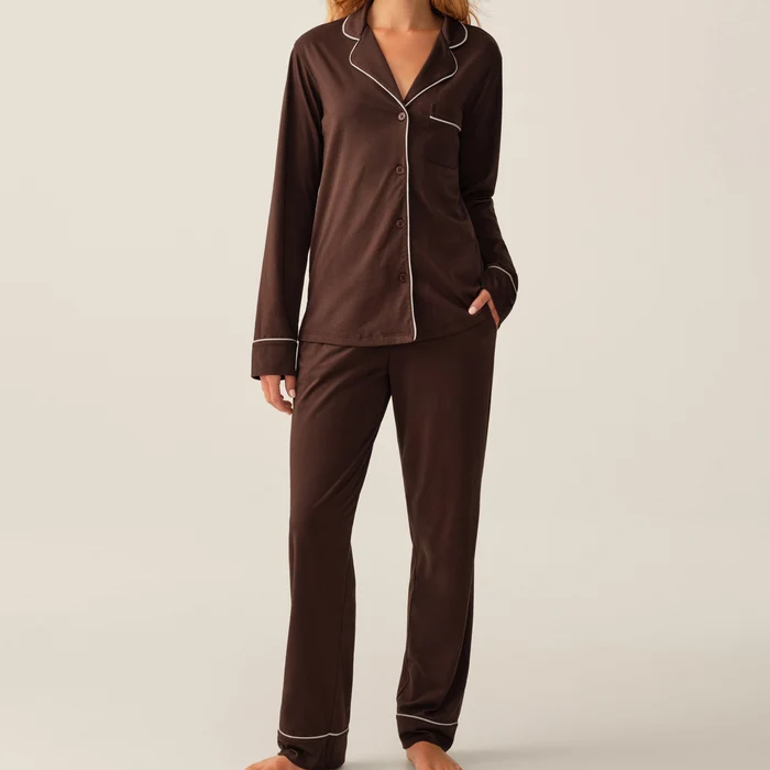 Leichter Damen‑Pyjama‑Set mit Kragen
