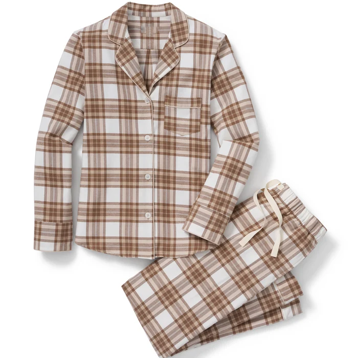 Kariertes Damen‑Pyjama‑Set mit Perlmuttknöpfen