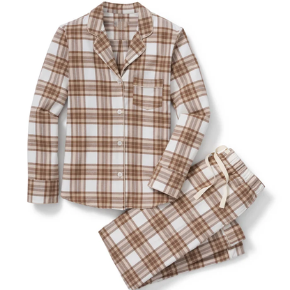 Kariertes Damen‑Pyjama‑Set mit Perlmuttknöpfen