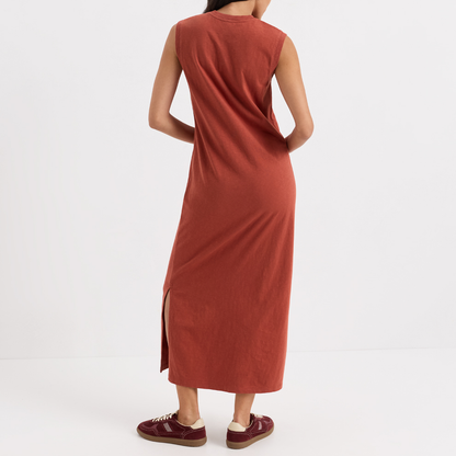 Einfarbiges ärmelloses Maxikleid mit Seitenschlitz
