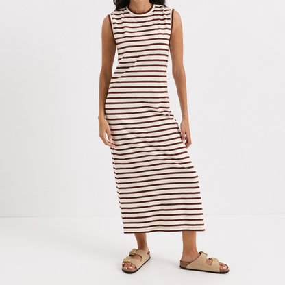 Gestreiftes ärmelloses Maxikleid mit Seitenschlitz