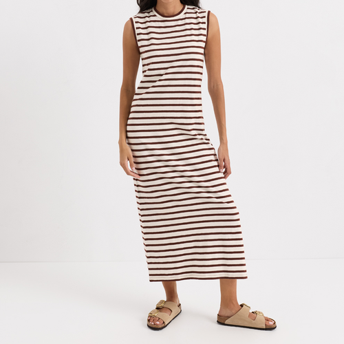 Gestreiftes ärmelloses Maxikleid mit Seitenschlitz