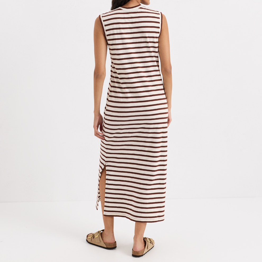 Gestreiftes ärmelloses Maxikleid mit Seitenschlitz
