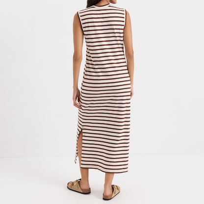 Gestreiftes ärmelloses Maxikleid mit Seitenschlitz