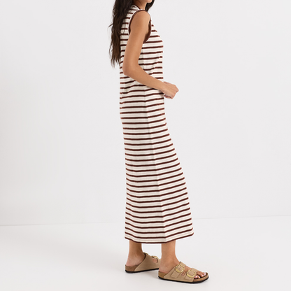 Gestreiftes ärmelloses Maxikleid mit Seitenschlitz